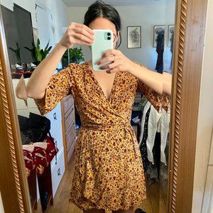 Yellow floral wrap dress